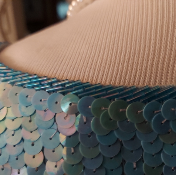 Mermaid Blue Iridescent Sequin  crop sweater M vintage Bollywood Style - Picture 5 of 7